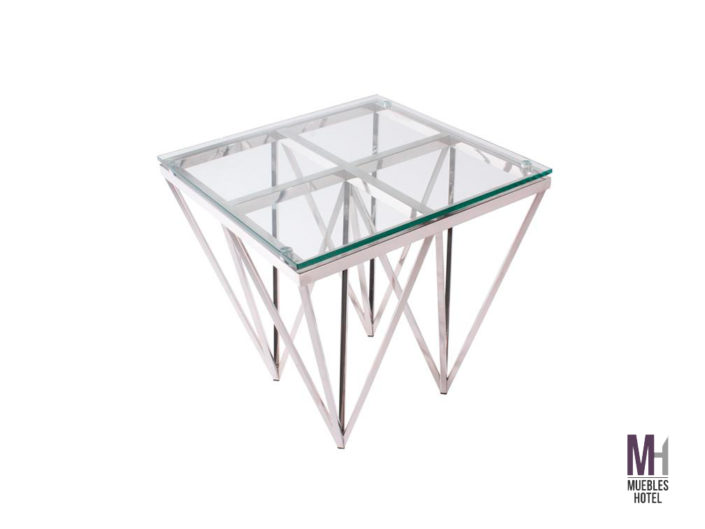 Mesa Lateral de Cristal Cromada